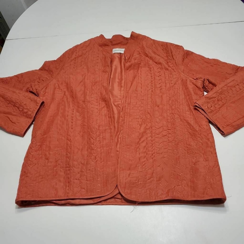 Alfred Dunner Womens Blazer Jacket Brown Long Sleeve Embroidered Open Front 12